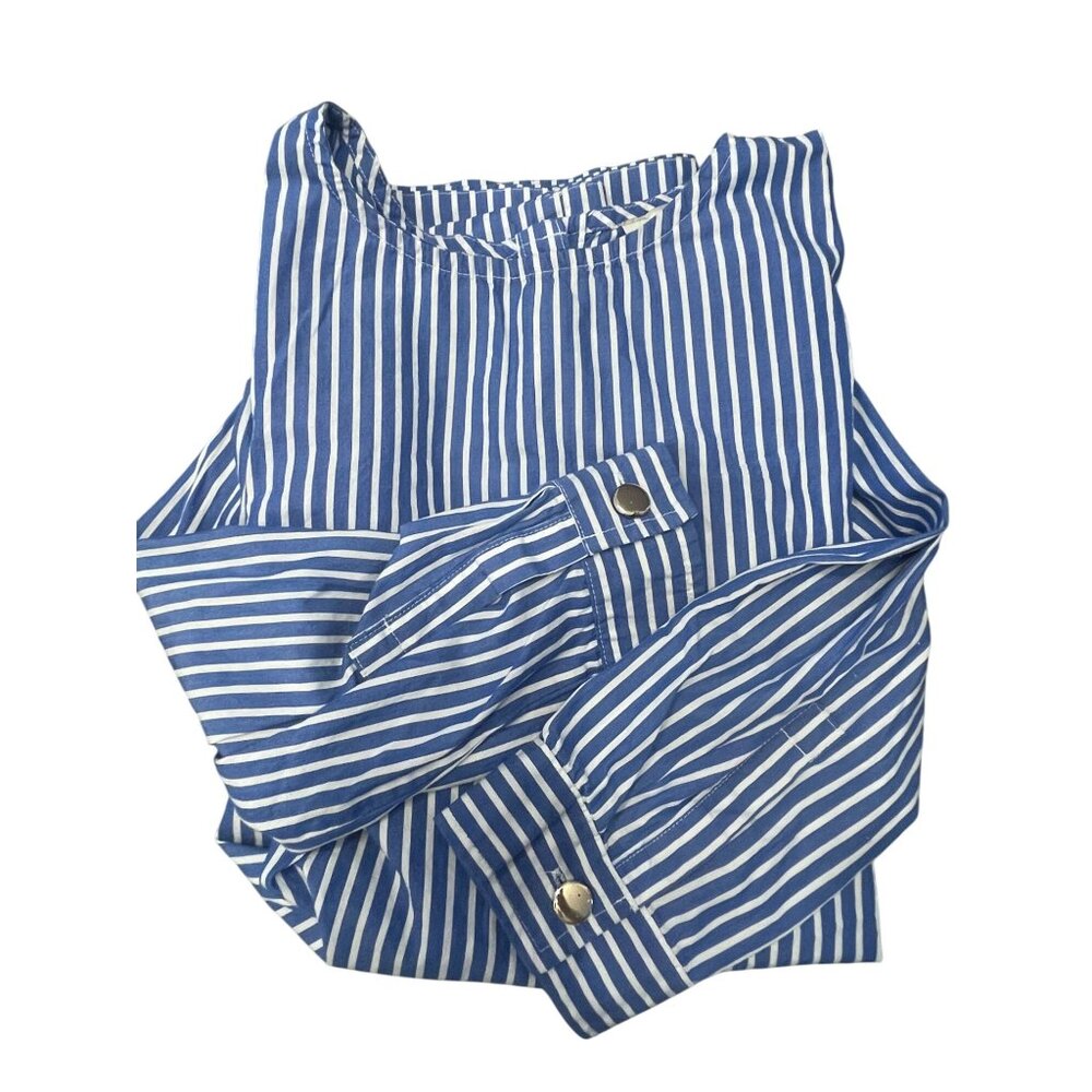 3/4 sleeve striped top gold accents tunic‎ nautical cotton blouse Cottagecore